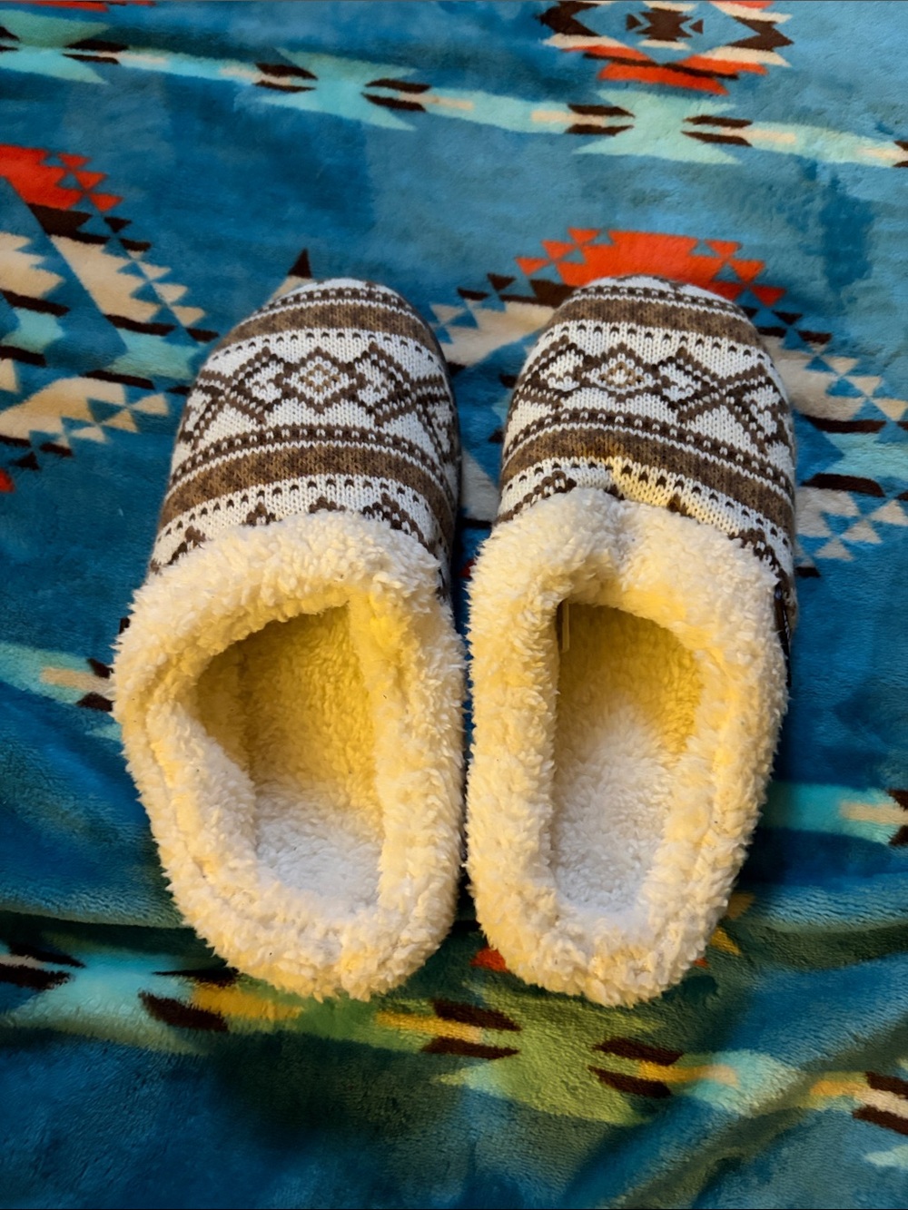 Muk Luks Women's Knit Slip-On Slippers in Brown & Cream